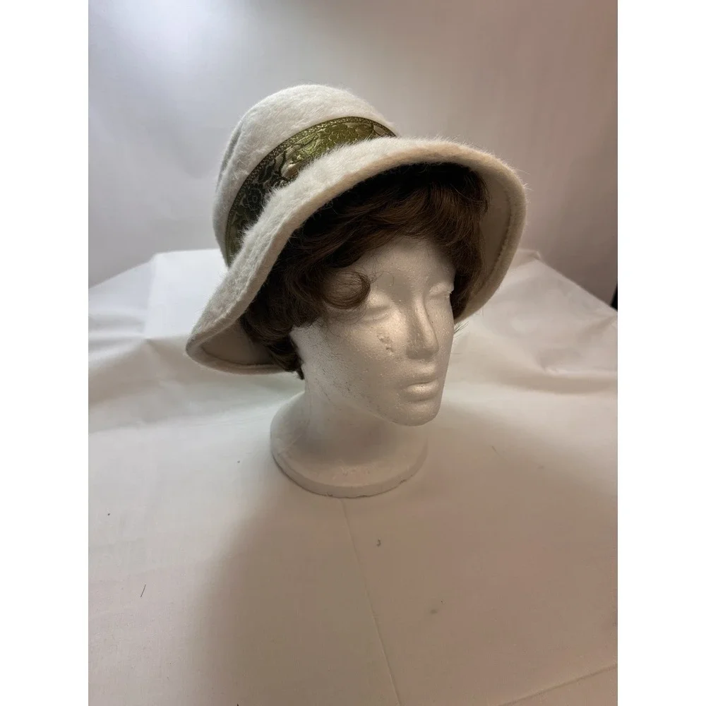 Cloche 1960's Hat Doree Of New York Beige With Gold/black Trim Wool Felt Very Gd - Picture 9 of 15